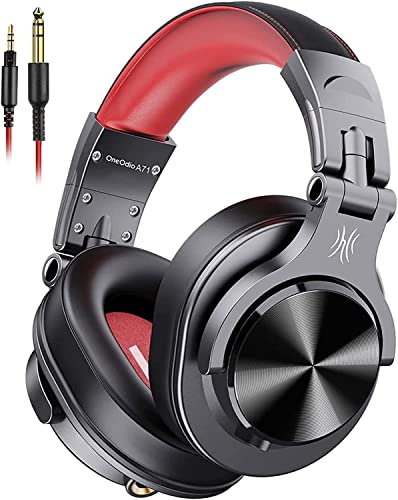 OneOdio A71 Hi-Res Studio Recording Headphones - Wired Over Ear Headphones with SharePort, Monitoring Mixing Foldable Headset with Stereo Sound, 3.5/6.35MM Jack for PC Computer DJ Guitar-Red 1