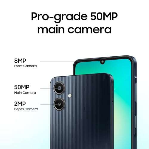 Samsung Galaxy A06 (Black, 4GB RAM, 128GB Storage)| 50 MP Main Camera| Upto 8GB RAM with RAM Plus| MediaTek Helio G85| 5000 mAh Battery Knox Vault: Security & Privacy| Fingerprint Sensor 5