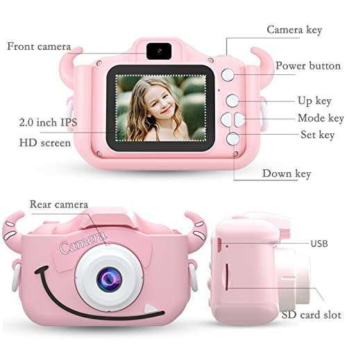 SLSFJLKJ Video Camera for Children with Fun Games, Kids Digital Camera with Special Effects, Rechargeable Battery, Ideal for Boys and Girls Age 3 4 5 6 7 8 9 10 Year Old (Blue Cat 8G) 6