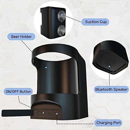 Gabba Goods Shower Bluetooth Speaker with Beer/Soda Can Holder - Built-in Microphone Handsfree - Waterproof, IPX7, 4 Hours of Playtime, Suction Cup for Showers 5