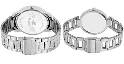 Espoir Analog Stainless Steel Black Dial Couple Watch - Black-ManishaBrock 3