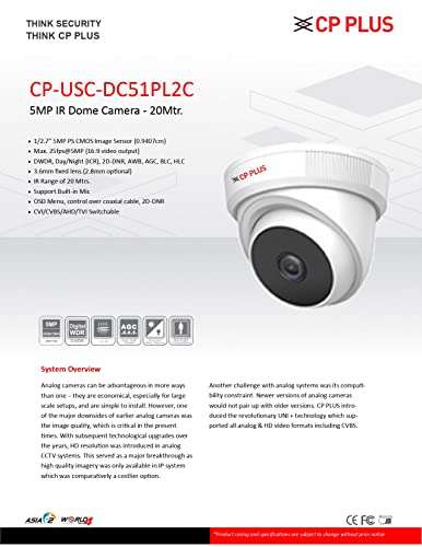 CP PLUS 5MP,Camera with Audio Video Recording, 4 Camera Combo Kit with 4Ch DVR,2Dome 2Bullet Cameras, 3TB HDD, Power Supply, 90Mtr Cable,HDMI 3mtr, W/L Mouse and Connectors (Camera has Built-in mic) 2