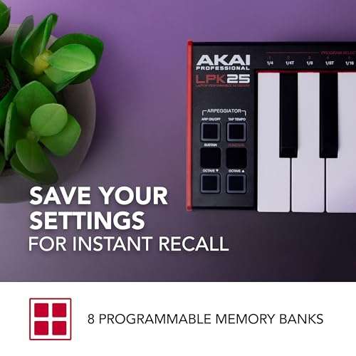 AKAI Professional LPK25 - USB MIDI Keyboard Controller with 25 Responsive Synth Keys for Mac and PC, Arpeggiator and Music Production Software,black 4