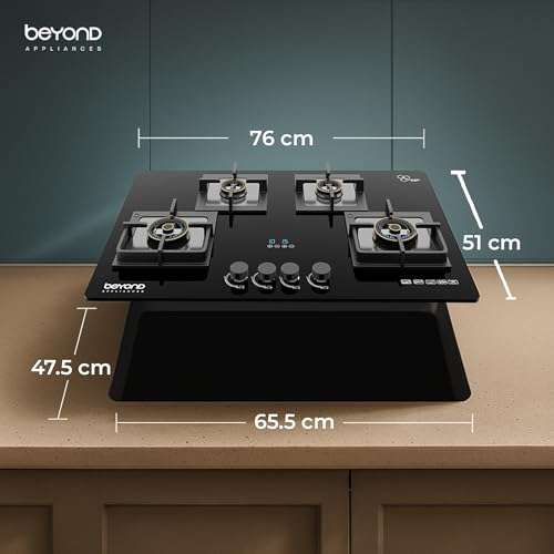 Beyond Appliances Dorado 4 Burner Smart Glass Hobtop Gas Stove | Auto Ignition | Digital Timer | Flame Failure Device | Toughened Glass | LPG & PNG Compatible 6