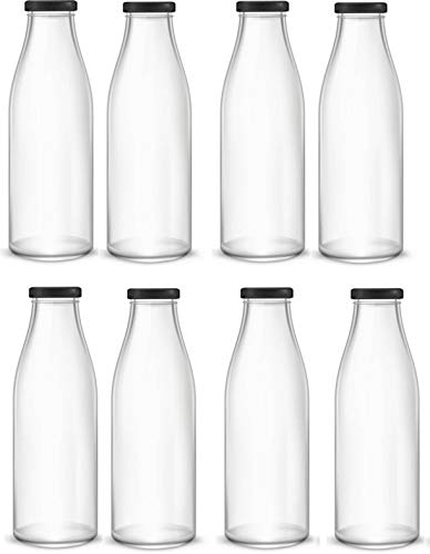 1st Time Multipurpose Kitchen Storage Glass Water & Milk Bottle With Lid, Clear, Pack Of 8, 500 Ml, 6.5 X 6.5 X 20.5 Cm 1