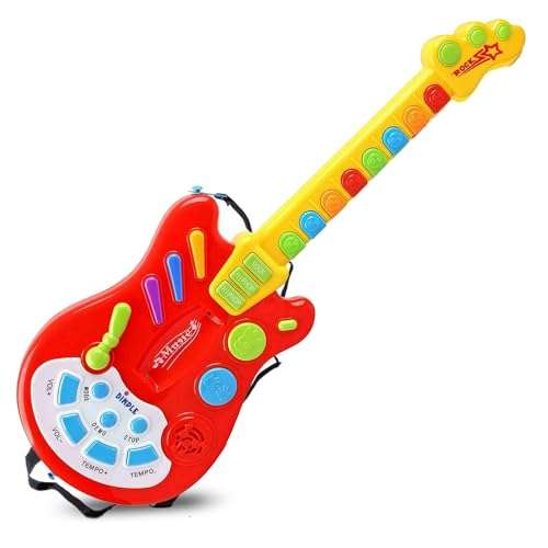 Dimple Kids Handheld Musical Electronic Toy Guitar for Children Plays Music, Rock, Drum & Electric Sounds Best Toy & Gift for Girls & Boys (Red) (Single) 1