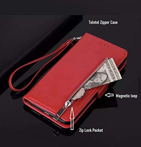 TELETEL Zipper Series Flip Mobile Cover Pu Leather | Card & Cash Pockets | Magnetic Loop | Front Zip Lock Wallet Case (Red) for Oneplus 3 & 3T 4