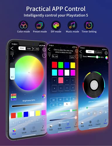 LED Lights for Playstation 5 Console, RGB PS5 LED Light DIY Accessories with Bluetooth &Sync Music& 400 Effects 8 Colors for Playstation 5 Console with App Control,Remote, USB 3 Control 3