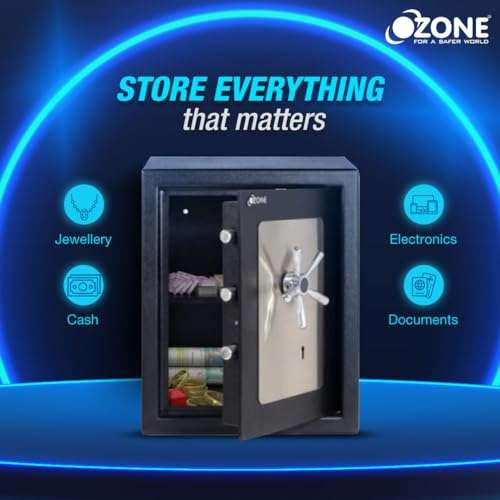 Ozone 78 Litres Anti-Burglary Security Safe with Manual Lock - Safe Box Steel Construction - Ideal for Storage of Cash, Jewellery and More, (Black Structure Matt) (Manual) 5