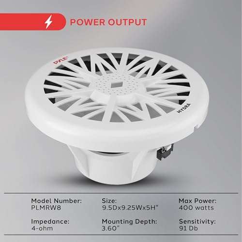 Pyle PLMRW8 8-Inch Outdoor Marine Audio Subwoofer - 400 Watt Single White Waterproof Bass Loud Speaker For Marine Stereo Sound System, Under Helm or Box Case Mount in Small Boat, Water Vehicle 6