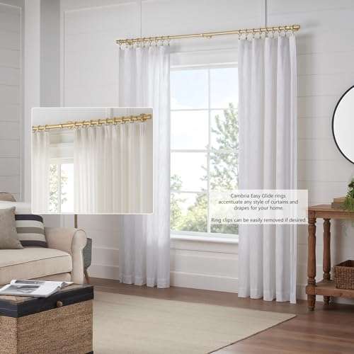 MODE Cambria Designer Series - Premium Easy Glide 18 Count Curtain Rings - Metal with Smooth, Quiet Nylon Inserts with Clips - 2 inch Diameter (1-5/8 inch Inside Diameter) - Brushed Gold 5