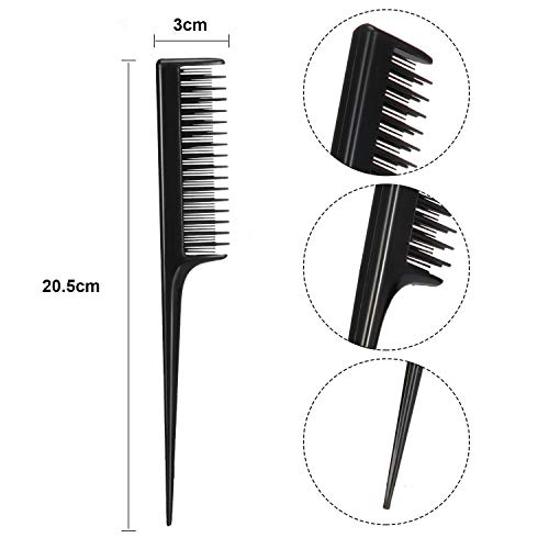 3 Piece Triple Teasing Comb, Rat Tail Combs for Women, Tool Structure Tease Layers Rattail Comb, Rat Tail Comb for Back Combing Root Teasing, Adding Volume, Evening Styling (Black) 2