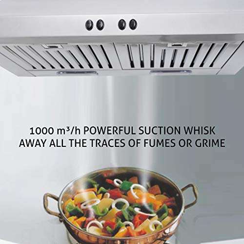 Glen 60 cm 1000 m3/hr Pyramid Chimney With 7 years warranty on Product, Baffle Filters Push buttons (6001 SS, Silver) 6