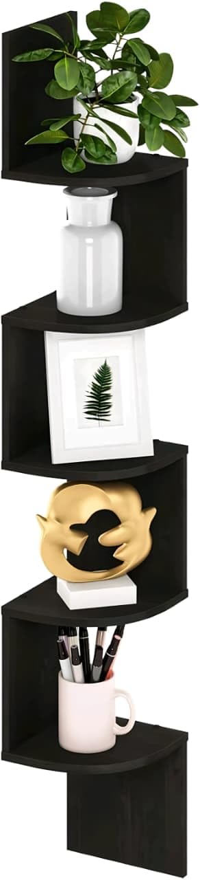 OXMIC Corner Wall Mount Display Shelf, Corner Shelf for Living Room Decor, 5-Tier Floating Design, 17x17x108 cm, Decorative Storage for Home Office 5