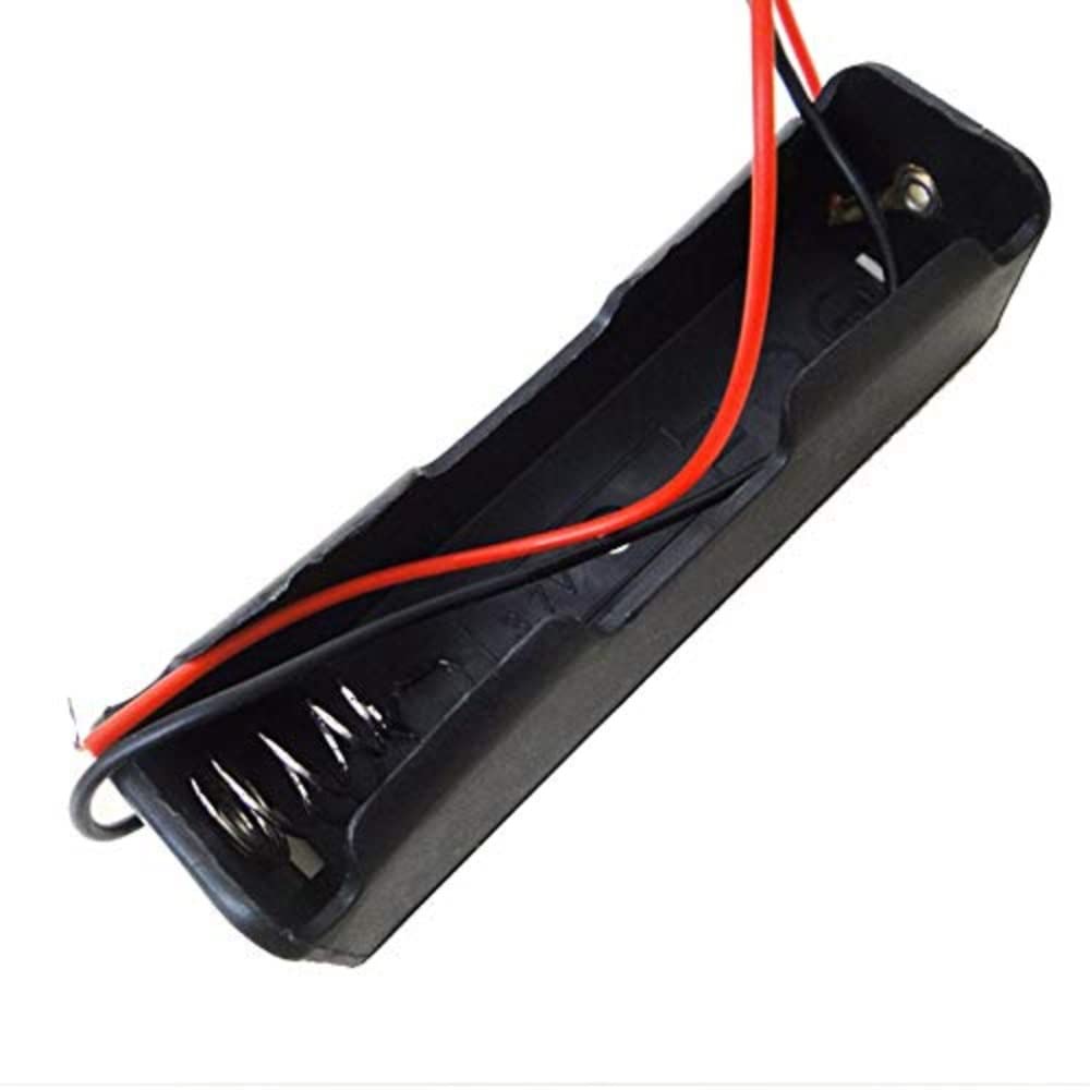 18650 Single Cell Lithium Battery Holder - for 3.7V li-ion Plastic case with Lead Wire Hard pin Spring Retention - Black (10 pcs) 3