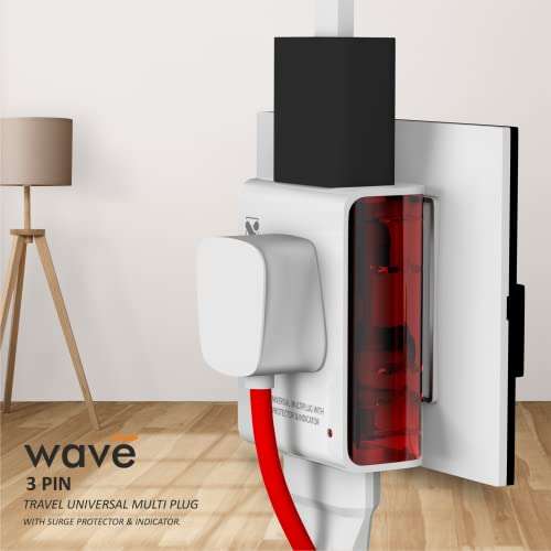 Vimal 6A Wave 3 Pin Multiplug Adapter with inbuilt Surge Protector,Universal Sockets & Indicator 5