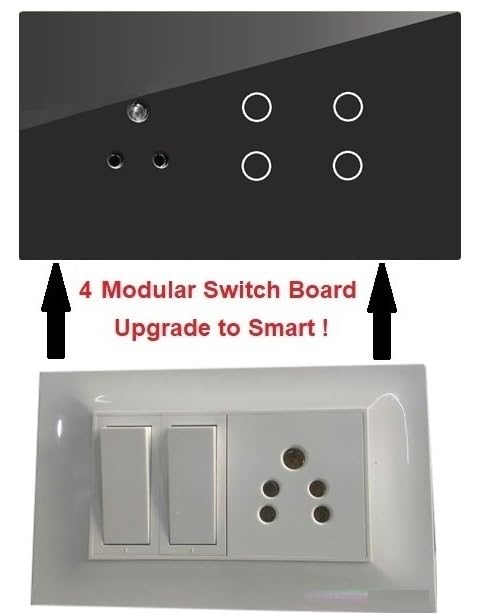 TEQOOZ® 4 Modular WiFi Smart Switch Board (Black): 4 Switch + 1 Socket | Smart Life App Control I Compatible with Alexa, Google, Siri | Glass Finish 5