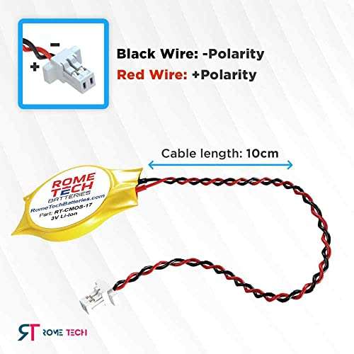 Rome Tech RTC CMOS Battery for HP EliteBook 640 G1, 645 G1, 650 G1 - BIOS CR2032 with 2 Pin Wire Cable 6