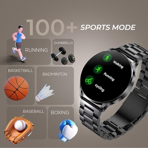 PunnkFunnk Metal Chain Active 2 Max Bluetooth Calling Smartwatch 1.3" Amoled Display 360 * 360 High Resolution 4.2 BT with, 100+ Sports Mode with IP68, Sp02 Tracking, AI Voice Assistant(Black) 4