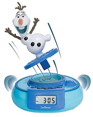 LEXIBOOK Disney Frozen Elsa, Olaf Jumper Alarm Clock, Demonstration Button, Snooze Function, Battery, Blue/White, RL985FZ 1