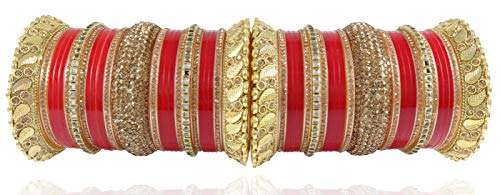 ZULKA Get your traditions Red Chuda Set For Bridal Women and Girls with Golden Zircon Stone & Pearls | Traditional Chuda Set | Dulhan Chura | AD Chooda Set | Wedding Jewelry-(Chuda59-Superhit-2.6) 2