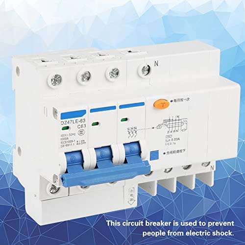 Residual Current Circuit Breaker, DZ47LE-63 3P + N C63 RCCB Air Switch with Short Circuit Protection, Electrical Leakage, Overload, for 230V Circuit 63A 30mA ZozCgkdz 2