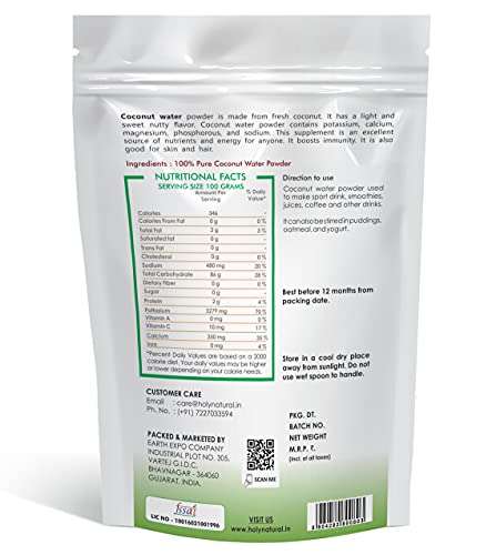 Holy Natural Spray Dried Coconut Water Powder 500gm | Energy Drink Powder, Immune Booster | Use For Coconut juice, Smoothie, Energy drink 2