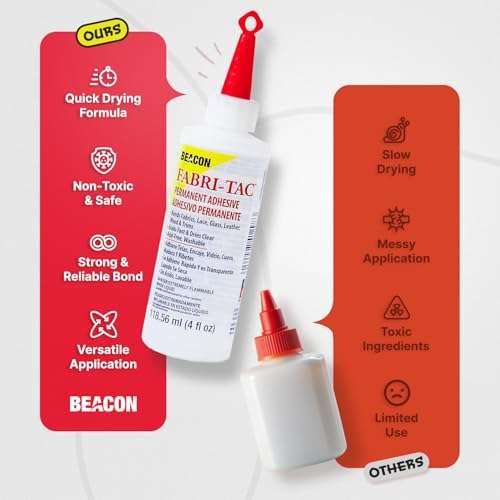BEACON Fabri-Tac Premium Fabric Glue - Quick Drying, Crystal Clear, Permanent - for Fabrics, Canvas, Lace, Wood and More, 4-Ounce 5
