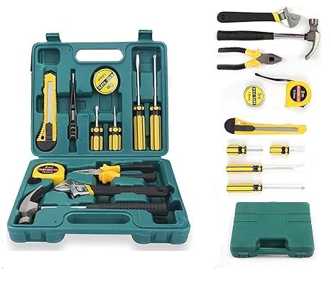 BAPJI 12-in-1 Home Repair Tool Kit (Pack of 1): Complete Set with Screwdrivers, Hammer, Measuring Tape, Wrenches, Cutter, Pliers, and More – Ideal for Emergency Repairs and Garage Storage 1
