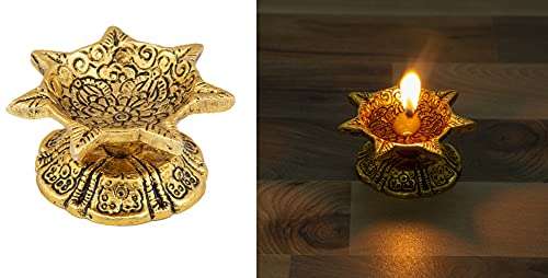 Silver Ganesh with Shehanais and Golden Ganesh with Sitar Instrument Statue Oxidized Finish with Beautiful Gift Box Packing and with Carry Bag and 4 pics jyot Set (11.5 Cm X 11 Cm X 9.5 Cm 5