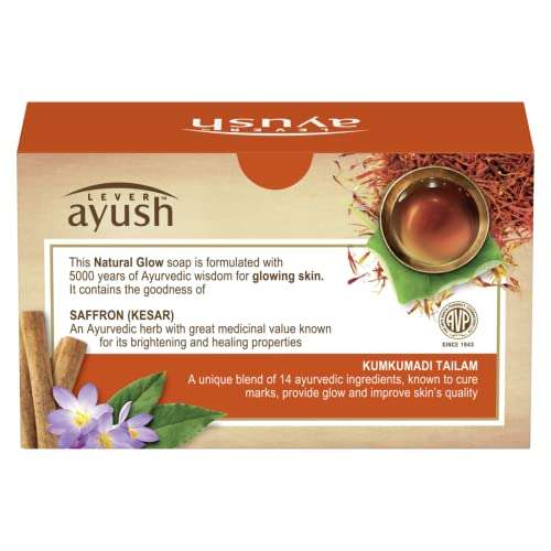 Lever Ayush Natural Fairness Saffron Soap, 100 g each (Buy 4 Get 1) 2
