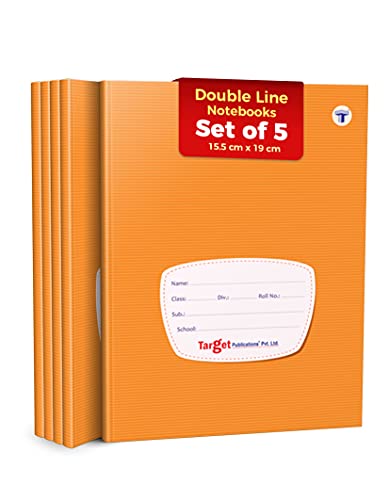 TARGET PUBLICATIONS Double Line Notebooks | 172 Ruled Pages Jumbo Size | Small Notebooks 2 Line | Hard Brown Cover | 155 cm x 19 cm Approx | Pack of 5 Books | GSM 58 1