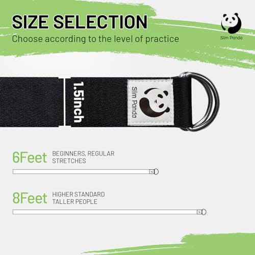 Slim Panda Yoga Strap for Stretching, (10+ Colors,6 Feet/8 Feet) Yoga Bands with Adjustable D-Ring Buckle, Cotton Yoga Belt for Fitness, Yoga, Pilates, Physical Therapy, Improve Flexibility 2