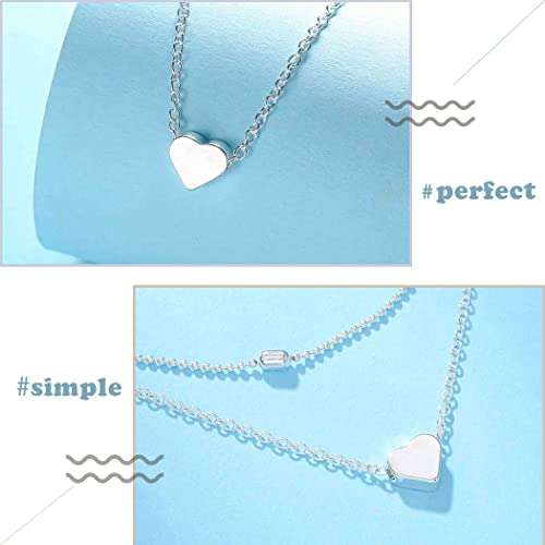 Metisee Layered Lover Choker Necklace Heart Pendant Chains Love Necklaces Jewelry for Women (Silver) 4