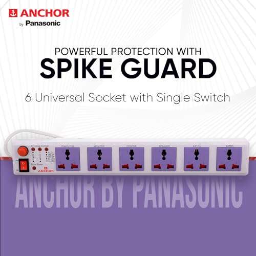 Anchor by Panasonic 6 way Universal Socket with Single Switch | 6 Way Extension Board with 1.5 Mtr Extension Cord | Multi Plug Socket for Home Wall, Office (22579) 4