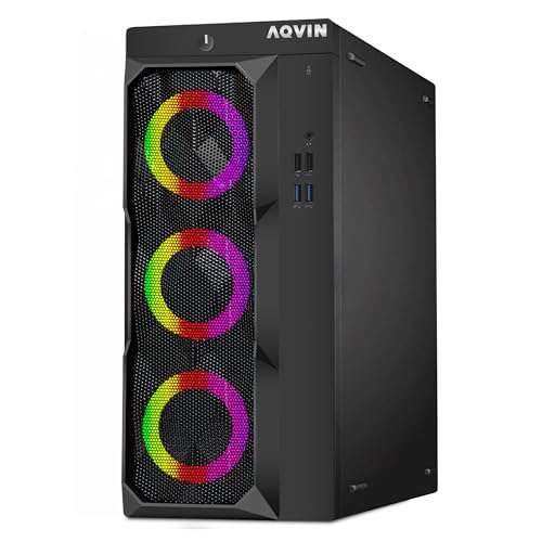 AQVIN LuminaRings Gaming Tower Desktop - Intel Core i5 Processor Upto 4.00GHz, GeForce GTX 1650 4GB, 32GB DDR4 RAM, 1TB SSD, RGB Lights, Windows 11 Pro - Renewed 2
