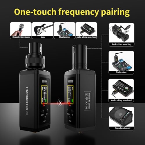 HHLPRO UHF Wireless XLR Transmitter and Receiver with Dual Antennas, 470ft Range, Auto Channel Scanning, Plug-on Wireless Mic Adapter for Audio Mixer, Sound Field Test, Acoustic Measurement, F30 6