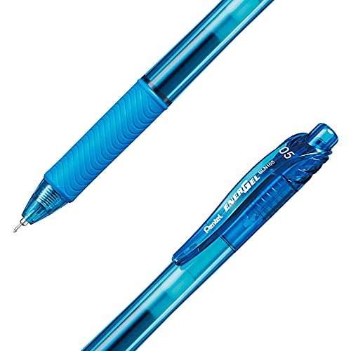Pentel EnerGel-X Retractable Liquid Gel Pen (0.5mm) Needle Tip, Fine Line, Sky Blue Ink, Box of 12 (BLN105-S) 3