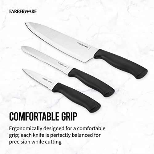 Farberware Stainless Steel Chef Knife Set, 3 Piece, Black 4