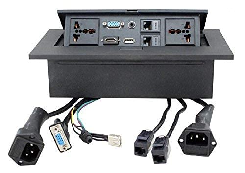 ATEVON Hydraulic Popup Box for Conference Table with Desktop Socket HDMI VGA RJ45 USB 3.5MM Audio Port.(Silver)