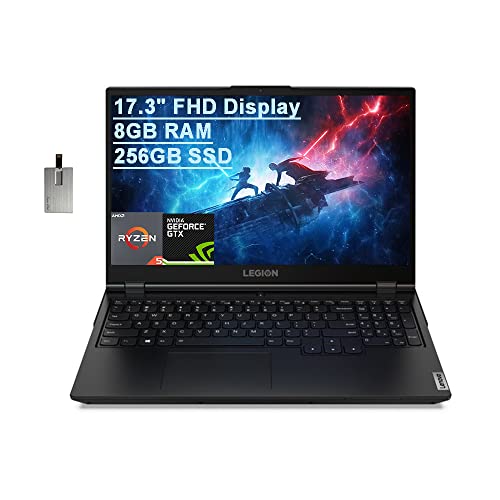 Lenovo 2021 Legion 5 17.3" FHD Gaming Laptop, AMD Ryzen 5-5600H(Beats Intel i7-9750H), 8GB RAM, 256GB PCIe SSD, NVIDIA GeForce GTX 1650, Nahimic 3D Audio, Win 11, Black, 32GB Snowbell USB Card 1