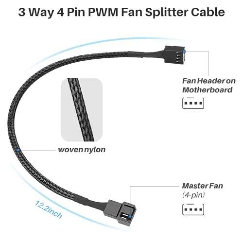 PWM 4 Pin Fan Extension Cable 2-Pack，12 Inches PC Fan Extension Cable, Black 2