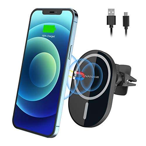 Magnetic Wireless Car Charger - NANAMI Auto-Attraction Fast Charging Air Vent Mount,7.5W Quick Charge Secure Phone Holder Compatible with iPhone 14/13/13 Pro/13 mini/12/12 Pro/12 Pro Max/12 Mini 1