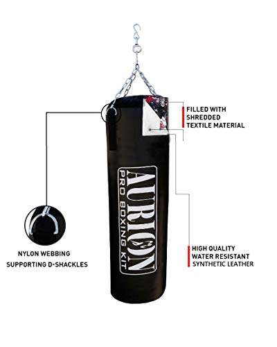 Aurion Unfilled Synthetic Leather Boxing Punching Bag (Black, 48 Inches) | Bag with Stainless Steel Hanging Chain | Hand Protective Surface | MMA | Kickboxing | Muay Thai | Taekwondo | Heavy Bag 3