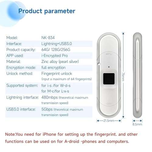 256/128/64GB Encrypted USB Drive, Fingerprint Flash Drive, 3-in-1 Secure Password Protected U Disk, Photo Memory Stick for Phone and-i-d/PC Portable (128GB) 5