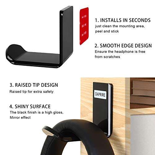 OAPRIRE Headphone Headset Stand Hanger Wall Mount Set of 2 - No Drilling Required Universal Headphone Holder Hook with Cable Clip - Save Desktop Space 4
