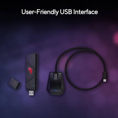ASUS ROG USB-BE92 Tri-Band BE6500 WiFi 7 USB Adapter, 6GHz Band, Support 4096-QAM, Multi-Link Operation (MLO), Compatible with Type A and C, WPA3 Network Security 5