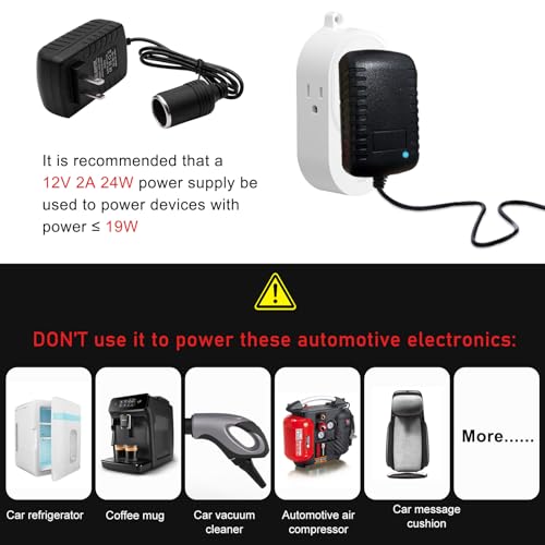 povtii AC to DC Converter, 100V-240V Car Cigarette Lighter Socket, 12V 2A Power Supply Converter Transformer for Vacuum Cleaner, Refrigerator & Other Car Devices, Car Accessories 4