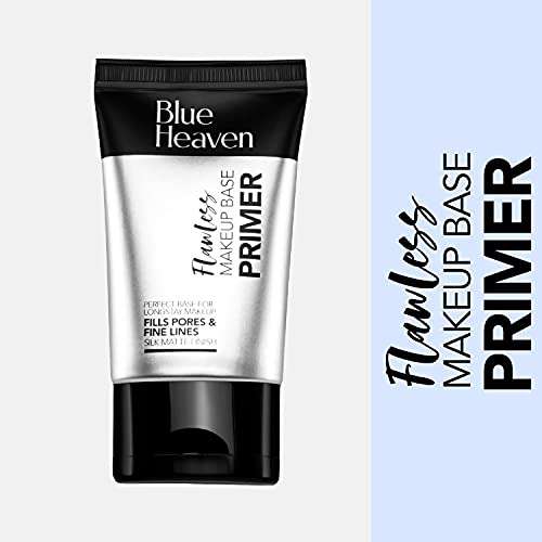 Blue Heaven Flawless Makeup Base Primer | Smooth & Long-Lasting Base | Pores & Fine Lines Minimizer Primer for Face makeup | Silk Matte Finish | Non-Greasy and Oil-Free | Silicon Gel-Based Infused with Aloe Extracts | 30ml 2