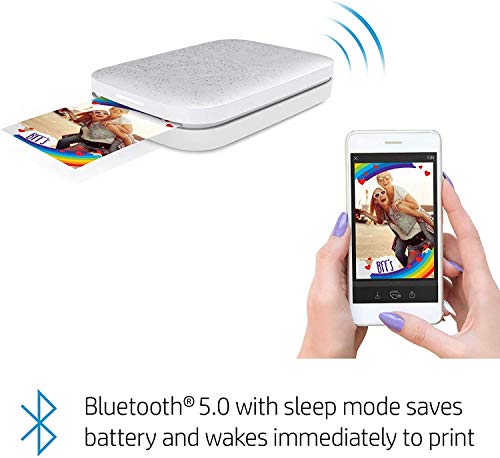 HP Sprocket Photo Printer, (2nd Edition) Print Social Media Photos on 2x3 Sticky-Backed Paper (Luna Pearl) + Photo Paper (50 Sheets) + USB Cable + 60 Decorative Stick-On Border Frames 6